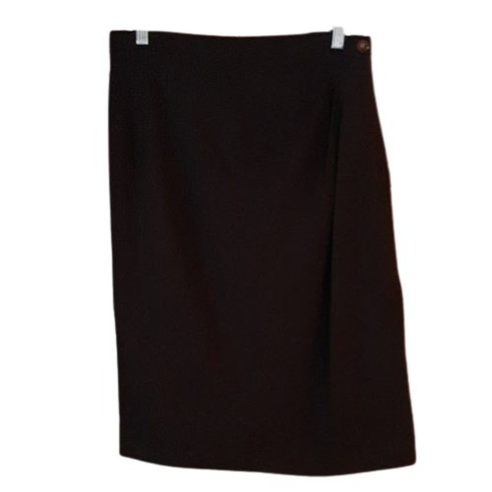 Valentino Miss V Wool Faux Wrap Skirt Size 12 Black VINTAGE